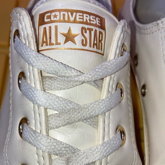 Converse White Gold Eyelets vegan leather upper low top Women's 8 EUR 39 - Picture 3 of 10